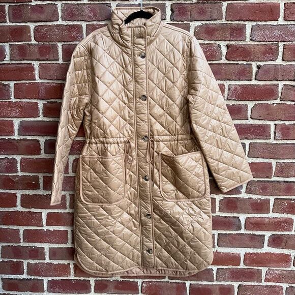 LOFT $190 Quilted Puffer jacket Coat Perfect Camel womens large NEW - Picture 3 of 9